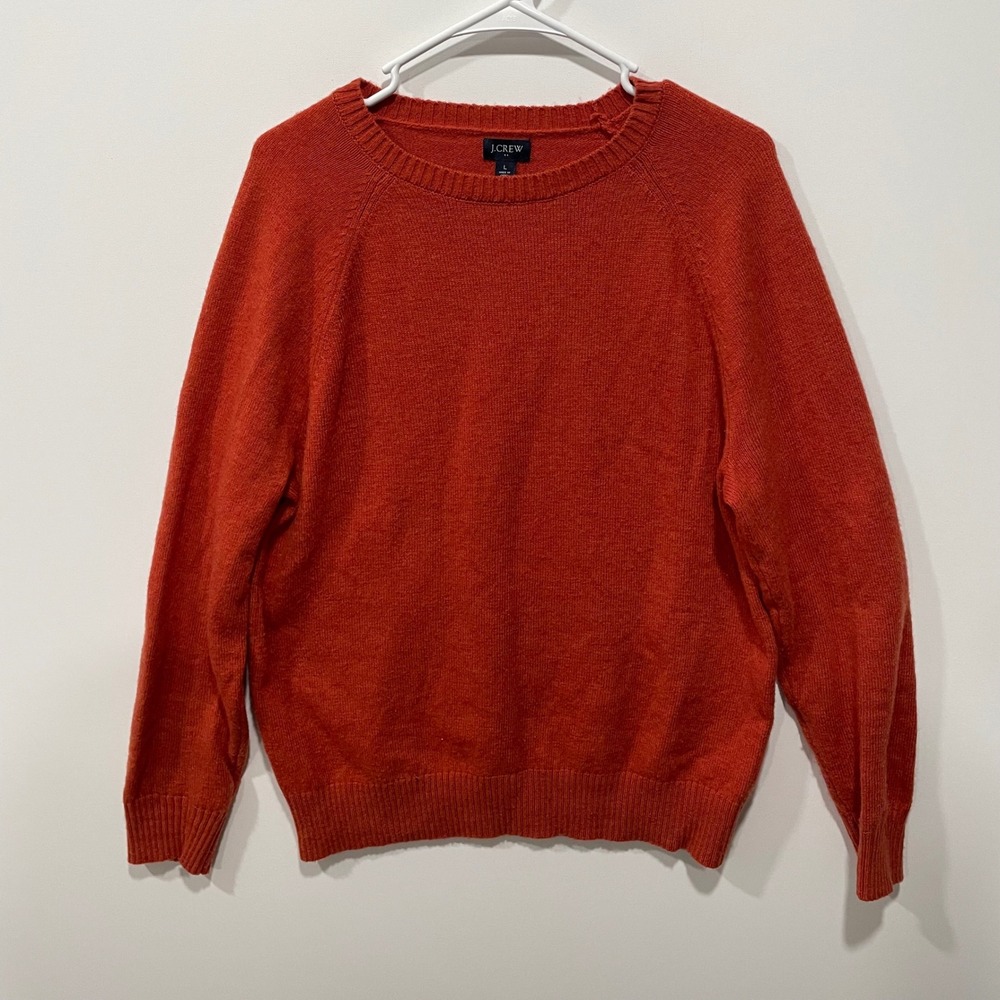 J Crew Men's Orange‎ Crewneck Sweater Size L LambsWool Blend Casual Pullover
